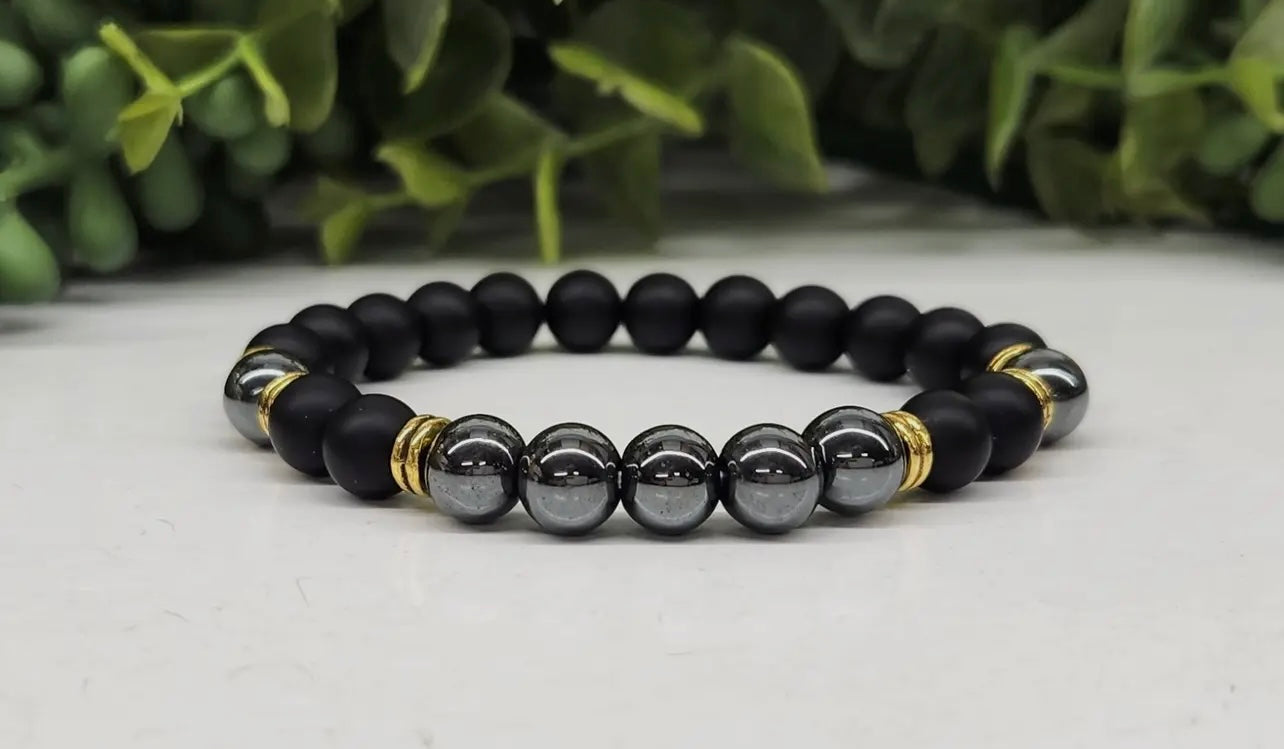 Grounding/Balance - Black Obsidian Matte + Hematite 8mm Bracelet