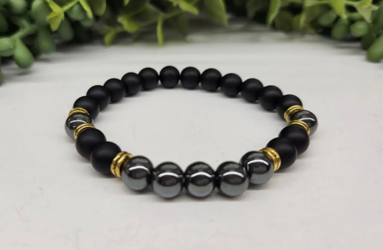 Grounding/Balance - Black Obsidian Matte + Hematite 8mm Bracelet