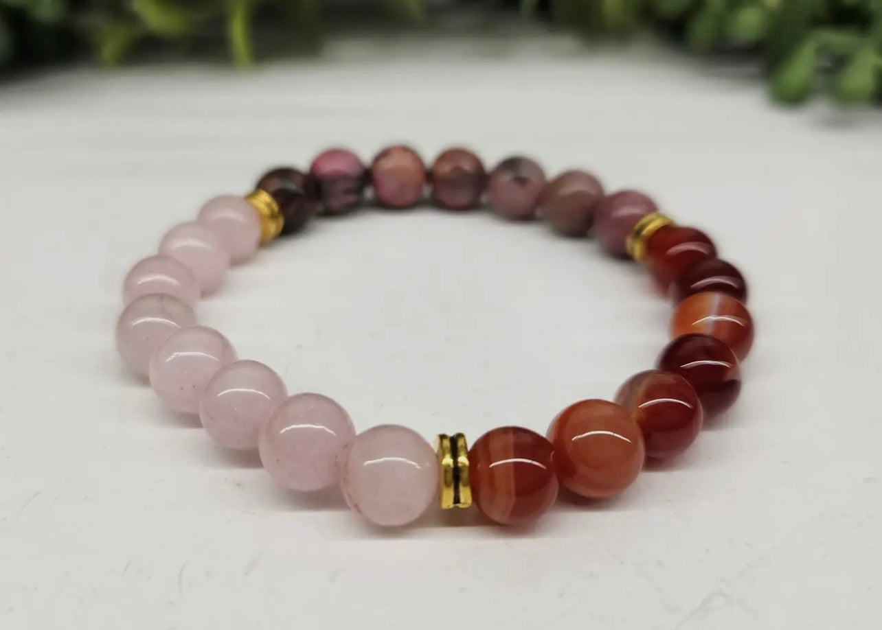 Self Love - Rose Quartz + Banded Carnelian + Rhodonite 8mm Bracelet