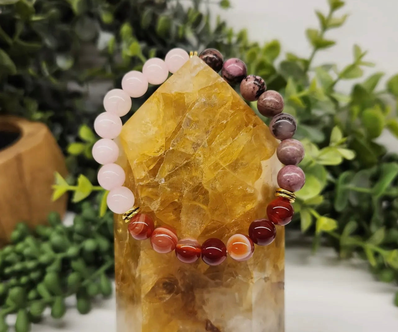 Self Love - Rose Quartz + Banded Carnelian + Rhodonite 8mm Bracelet