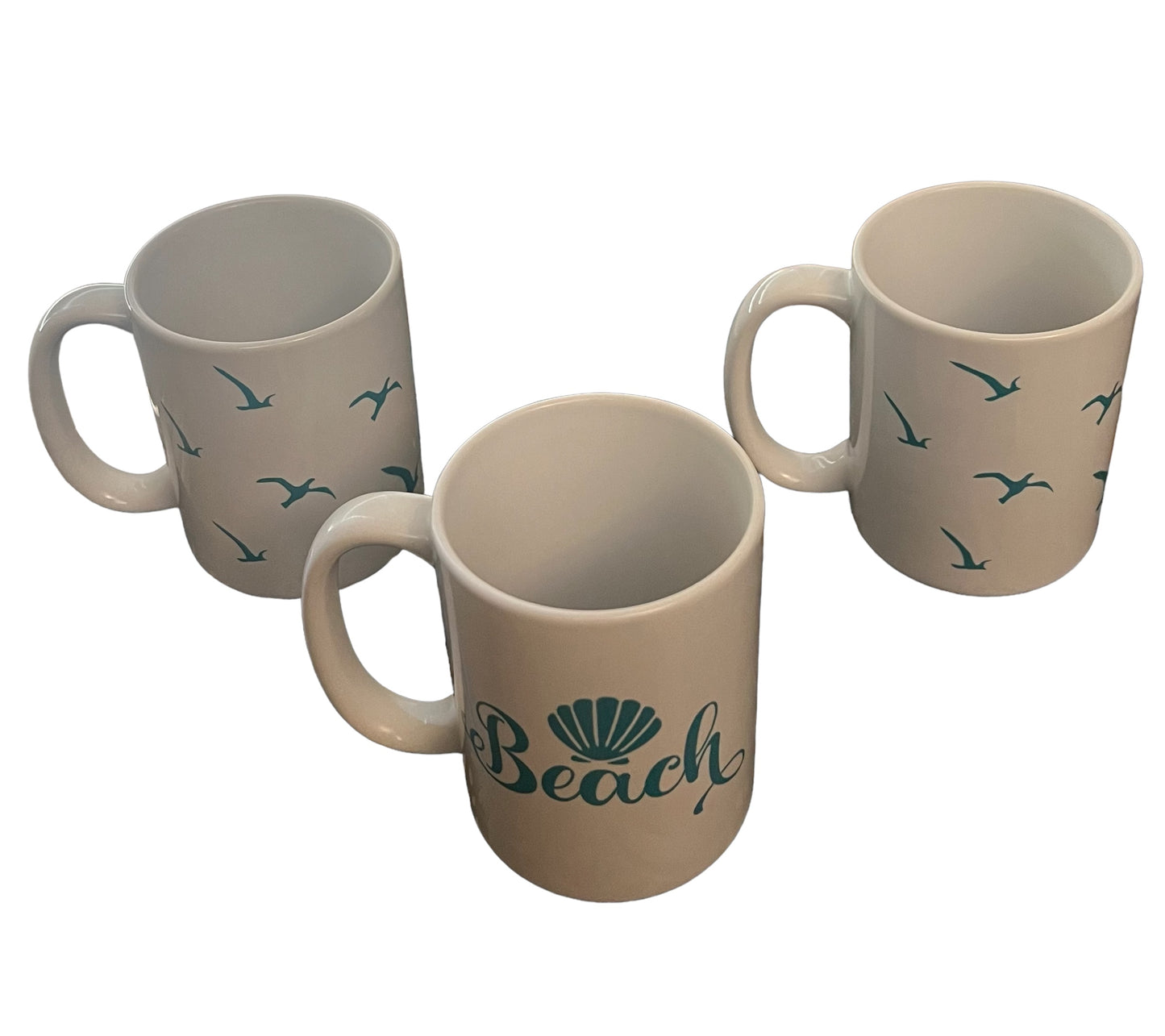 Set of Three 15 oz. Beach and Seagulls Porcelain Mugs