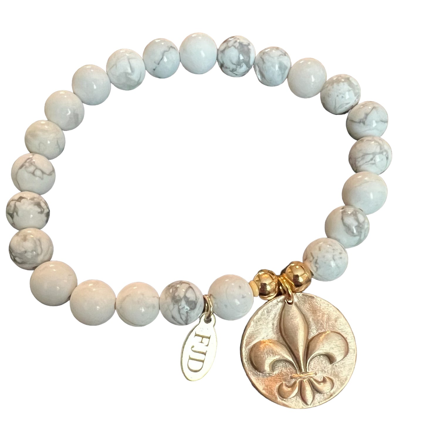Fleur De Lis Natural White Howlite Bracelet