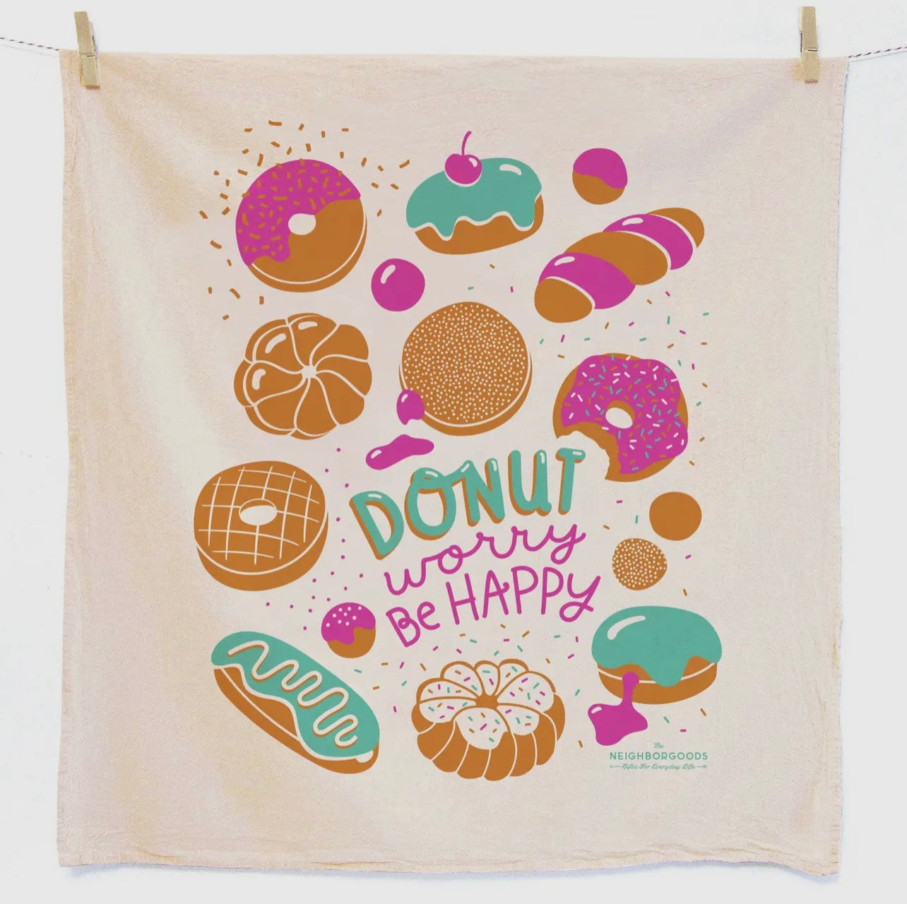 Donut Worry Be Happy Tea Towel