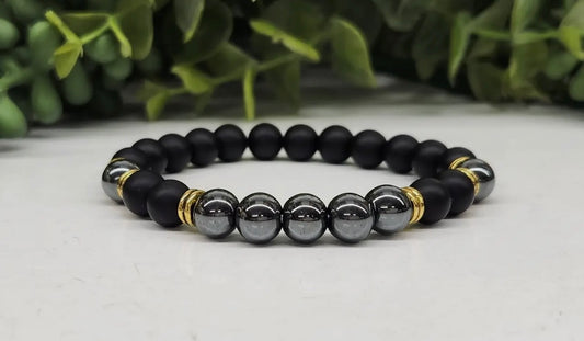 Grounding/Balance - Black Obsidian Matte + Hematite 8mm Bracelet