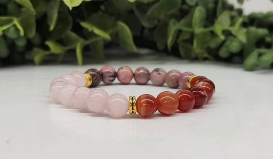 Self Love - Rose Quartz + Banded Carnelian + Rhodonite 8mm Bracelet