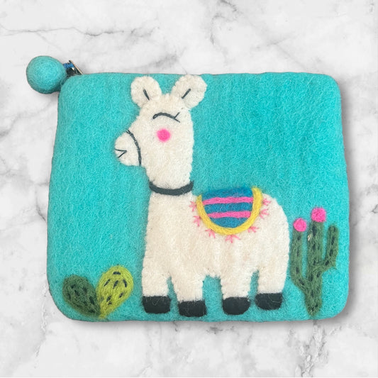 Felted Llama Small Pouch