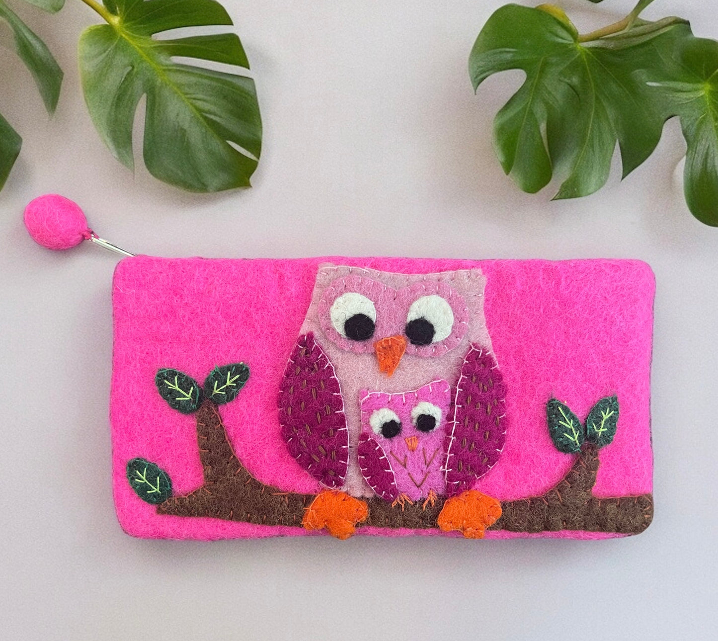 Felted Owls on a Branch Pouch