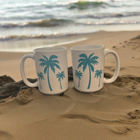 Set of Two 15 oz. Palm Trees Porcelain Mugs