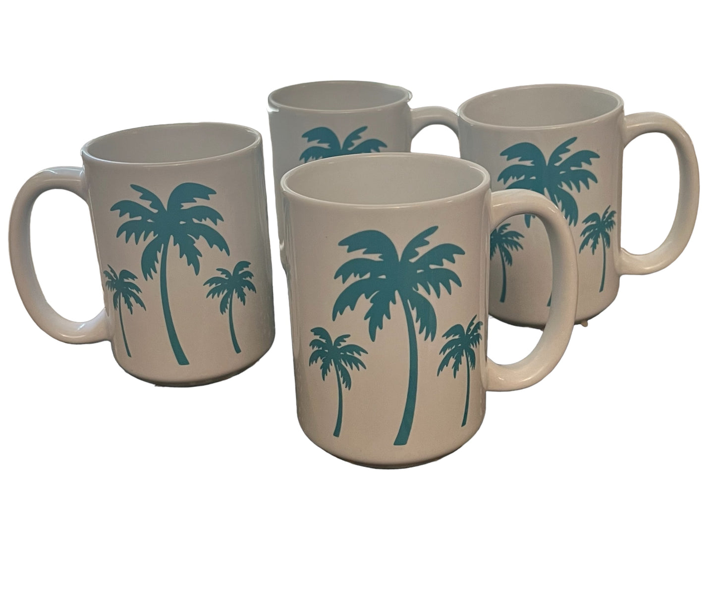 Set of Four 15 oz. Palm Trees Porcelain Mugs