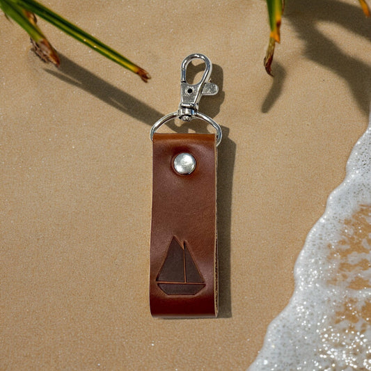 Brown Leather Sailboat Keychain