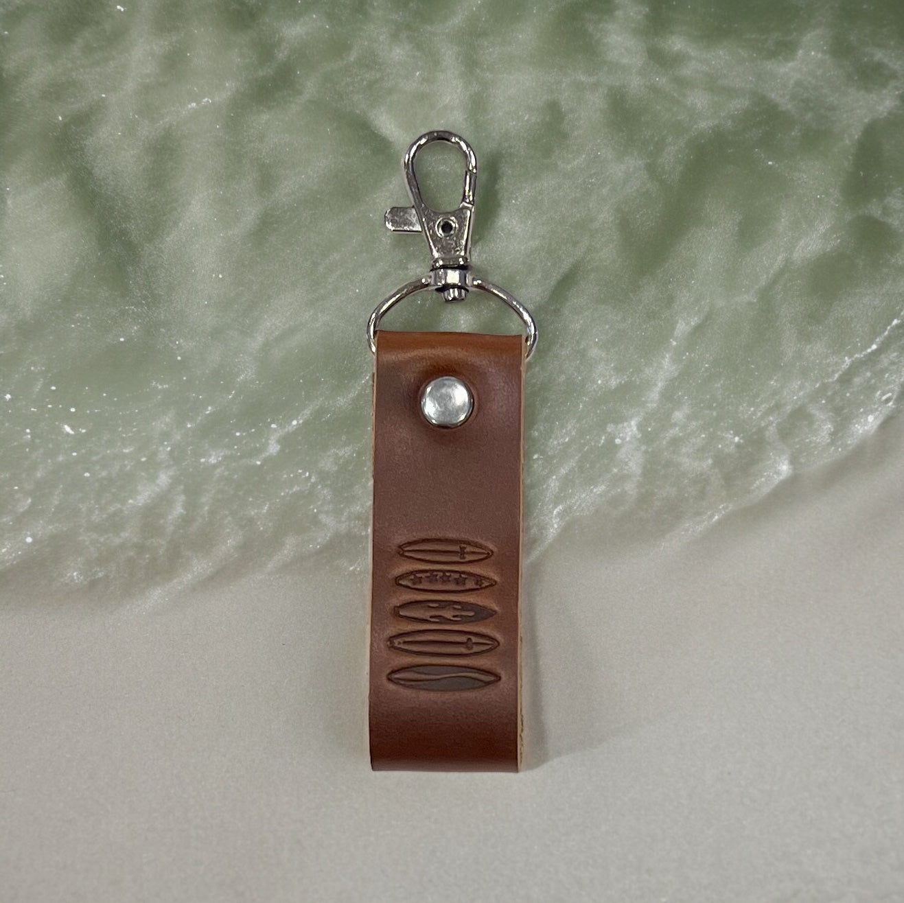 Brown Leather Surfboard Keychain